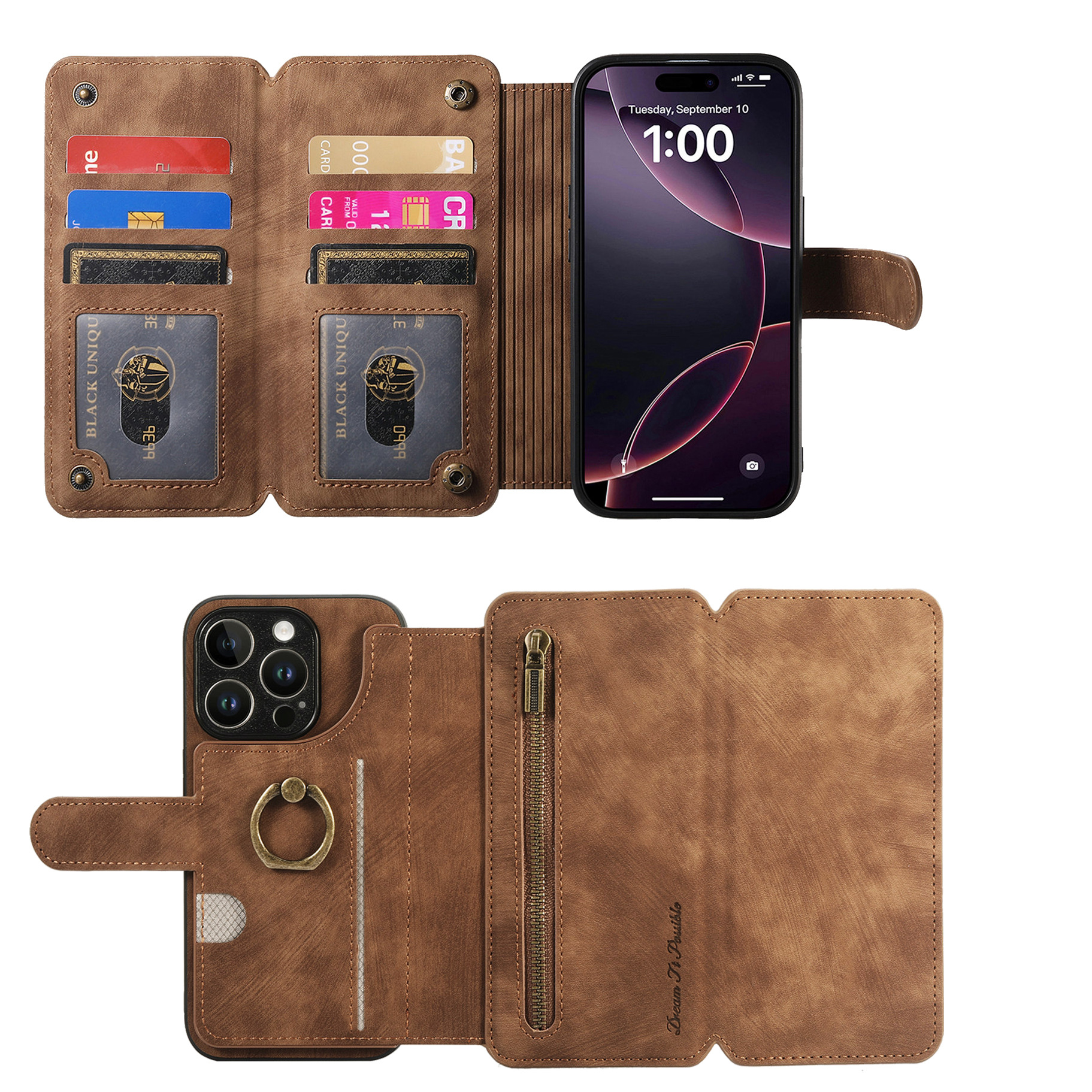 Extra-Large Storage 70% off-Layer Flip Phone Leather Case Iphone17 Phone Case Business Rfid Anti-Theft Multi-Card Slot