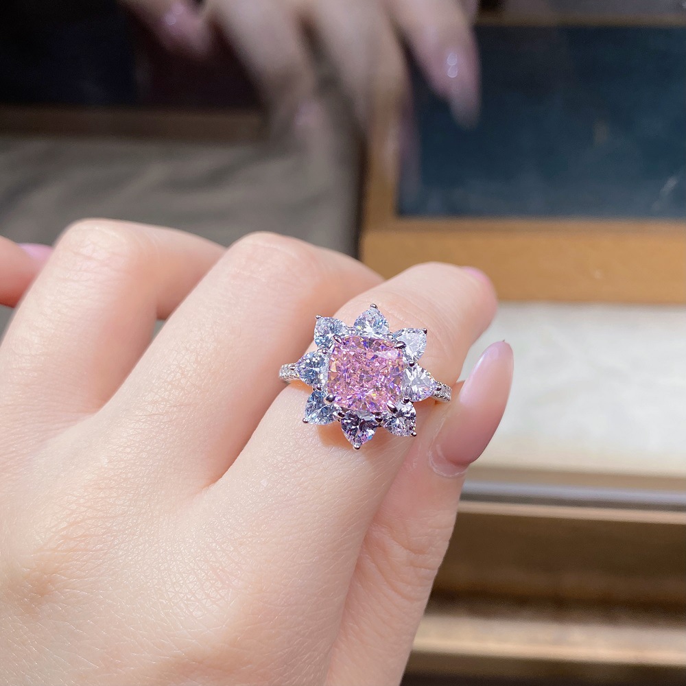 Fashion Flower Sterling Silver Inlay Zircon Rings 1 Piece