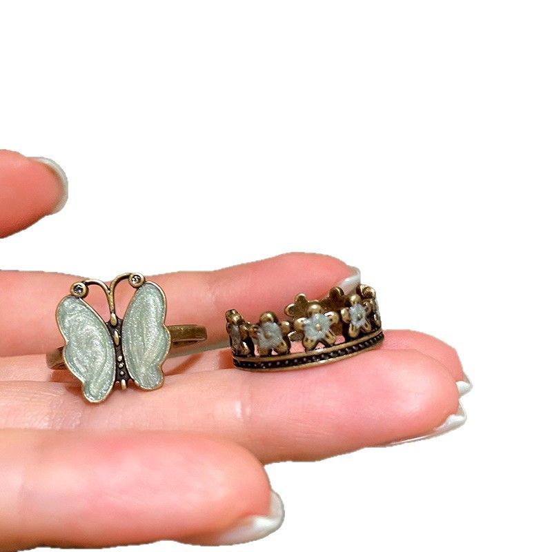 Oil Drop Flower Open Vintage Style Versatile Index Finger Ring Light Luxury High-end Feel Jewelry_voghion.com