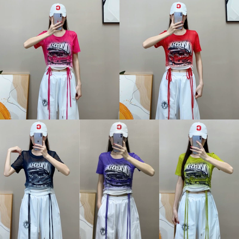 Новый летний костюм с принтом автомобиля и градиентом на талии, сетчатый костюм с короткими рукавами и квадратными танцами, танцевальный костюм