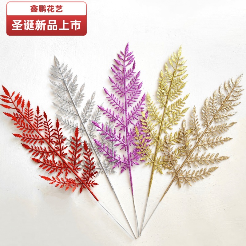 Nuevas plantas de Navidad transfronterizas decoración especial para el hogar decoración plástica imitación de 37cm hojas de polvo de oro
