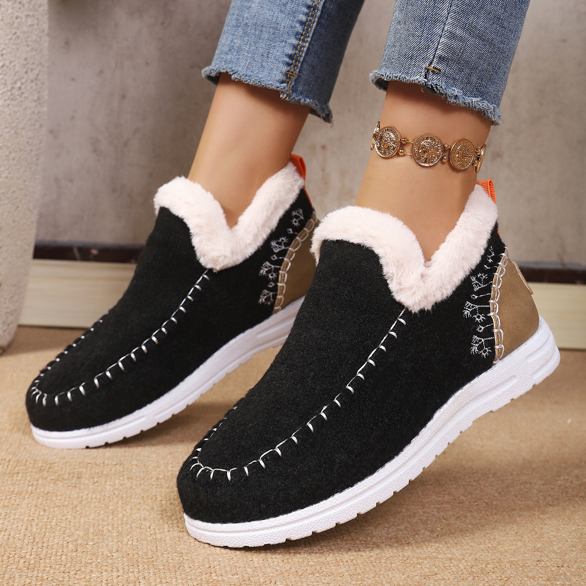 外贸爆款女士保暖棉鞋 毛面加绒包跟雪地靴居家休闲棉拖工厂批发