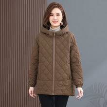 连帽宽松保暖棉服女2025冬装新款韩系大码妈妈休闲显瘦菱格棉袄