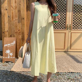 6830女装棉麻连衣裙2025夏季新款中长款显瘦无袖背心裙长裙