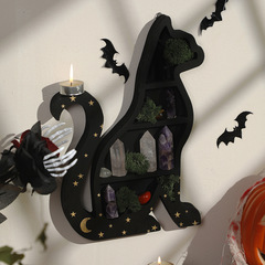 跨境新品貓型木製牆壁水晶收納置物架民宿家居擺件工藝品裝飾批發