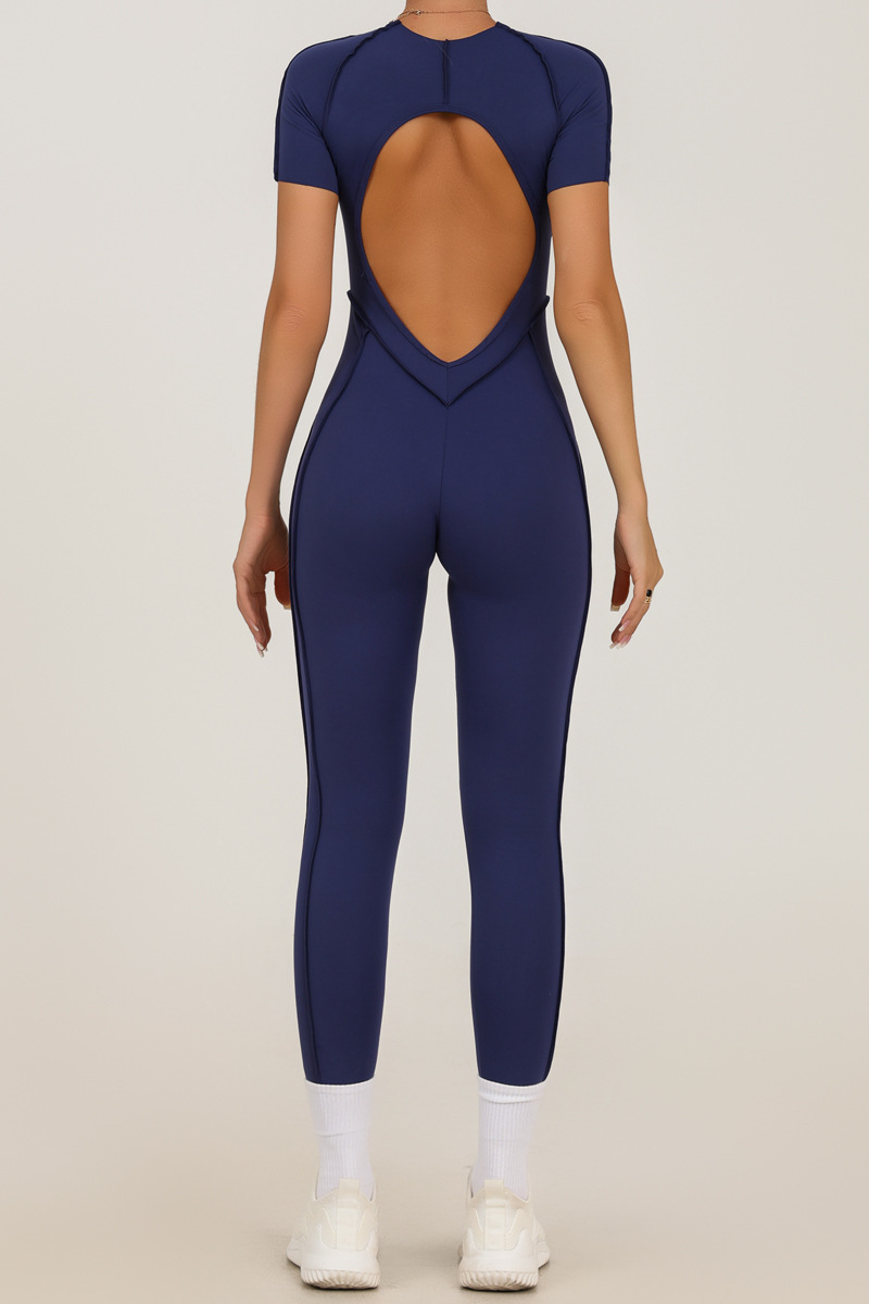 Transfronterizo europeo y americano otoño e invierno nuevo estilo tridimensional línea divisoria deportes ajustados de manga corta mono sin espalda pantalones de yoga de una pieza