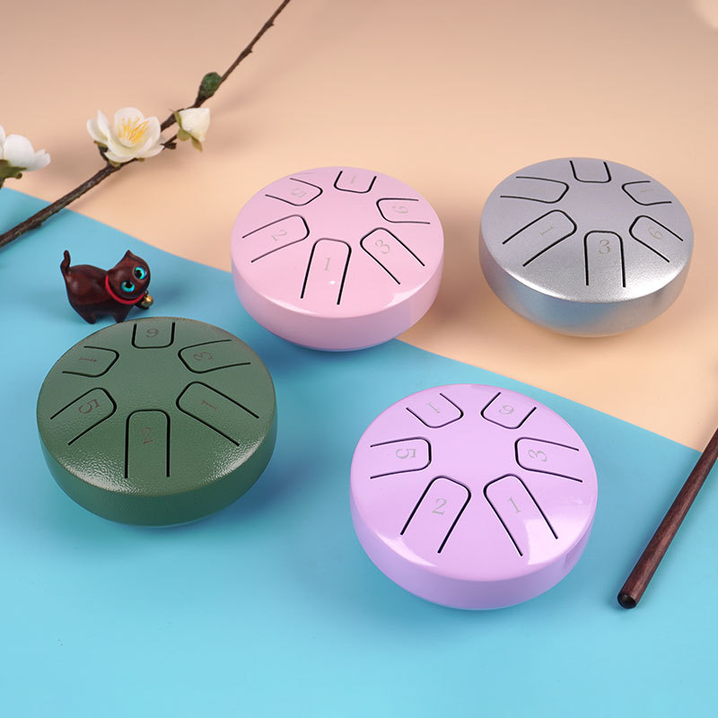 Mini tambor hueco 3,8 pulgadas tambor de lengua de acero de 6 tonos juguetes educativos fuente de instrumentos de percusión para niños fábrica transfronteriza exclusiva