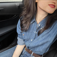 RL拉夫彩色小马标刺绣水洗牛仔衬衫女上衣长袖Polo衬衫美式春秋