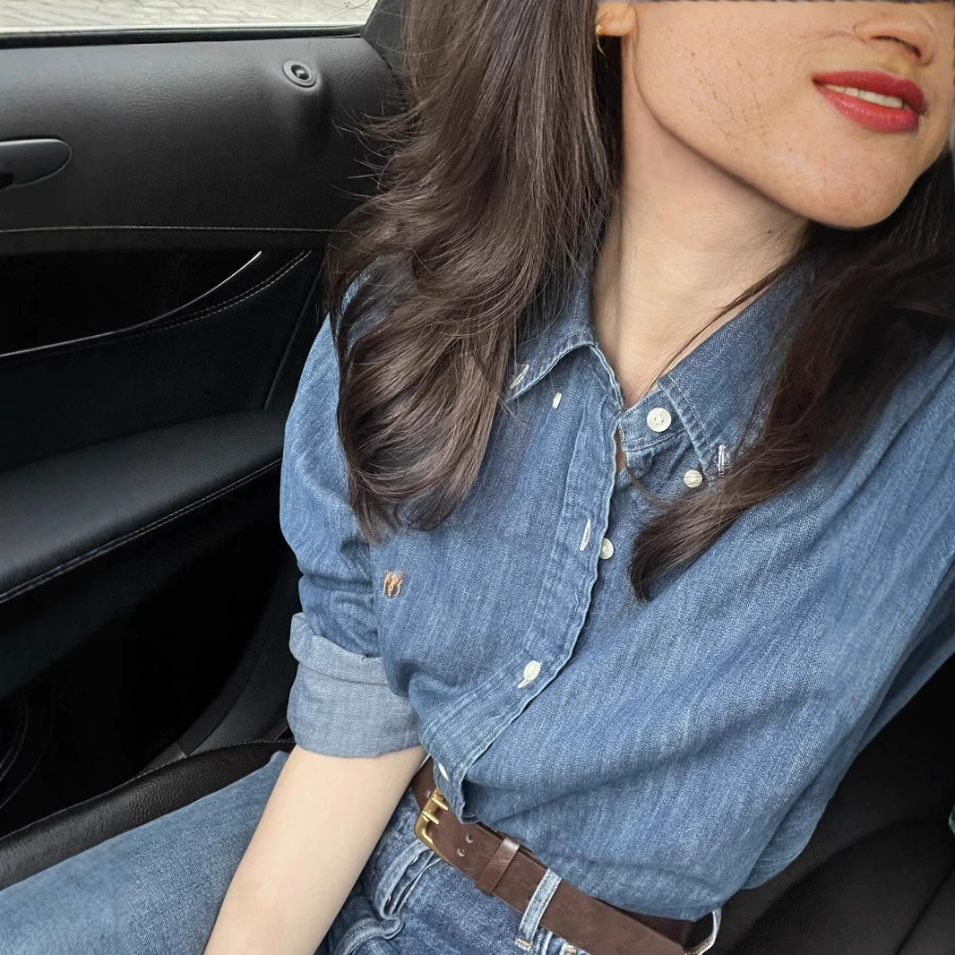 RL raf цветные пони с вышивкой, вымытые джинсовые рубашки, женские топы с длинными рукавами, рубашка Polo, американская весна и осень