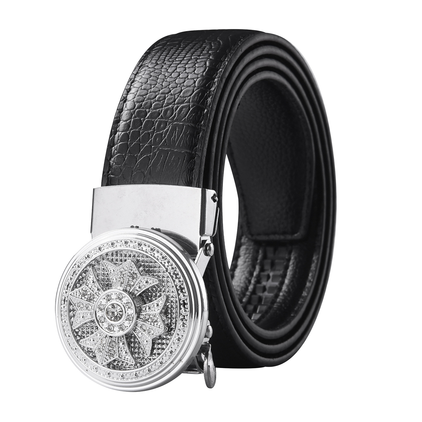 Cinturón negro de cuatro hojas de plata