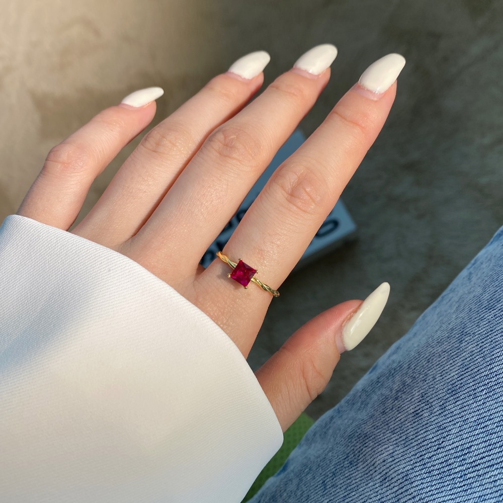 Retro Square Sterling Silver Inlay Zircon Rings 1 Piece