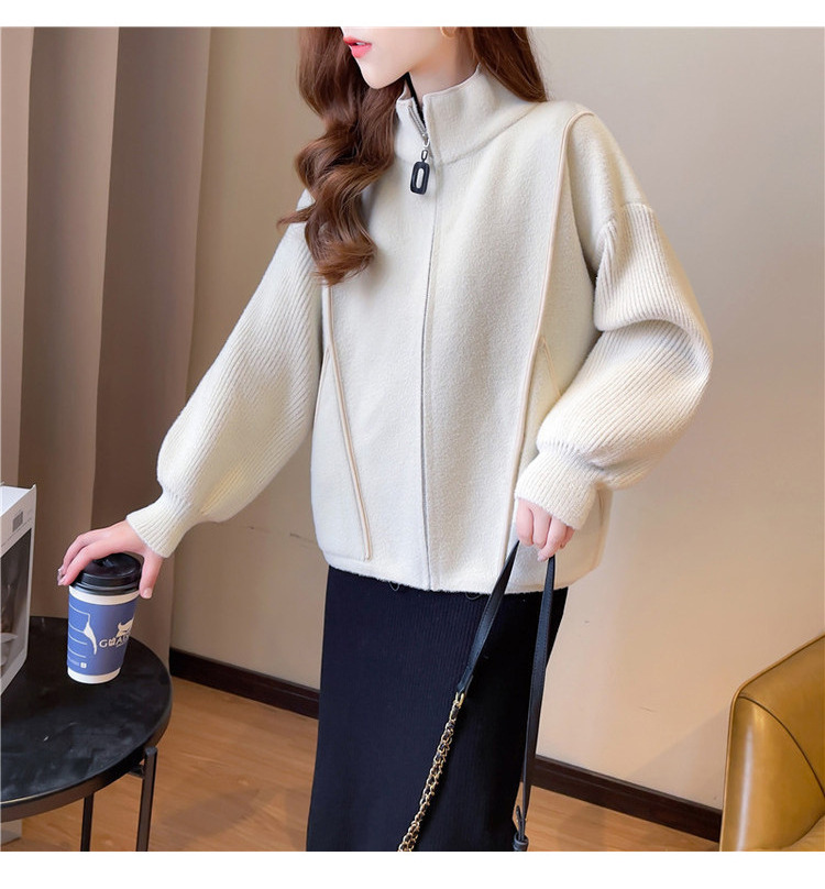 Faux double-sided woolen knitted jacket for women, 2023 autumn new style zipper baseball jacket, short, loose, thick and large cardigan pic 23