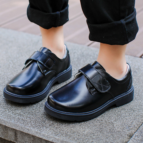 Boys' Leather Shoes, Black, Second Layer, Student Magic Tab, British Style, Children's Single Shoes, Etiquette Shoes, School Performance Shoes