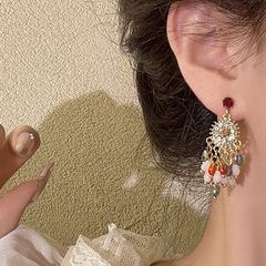 超仙彩色水晶流苏耳环复古夸张民族风小众设计波西米亚耳坠耳饰女