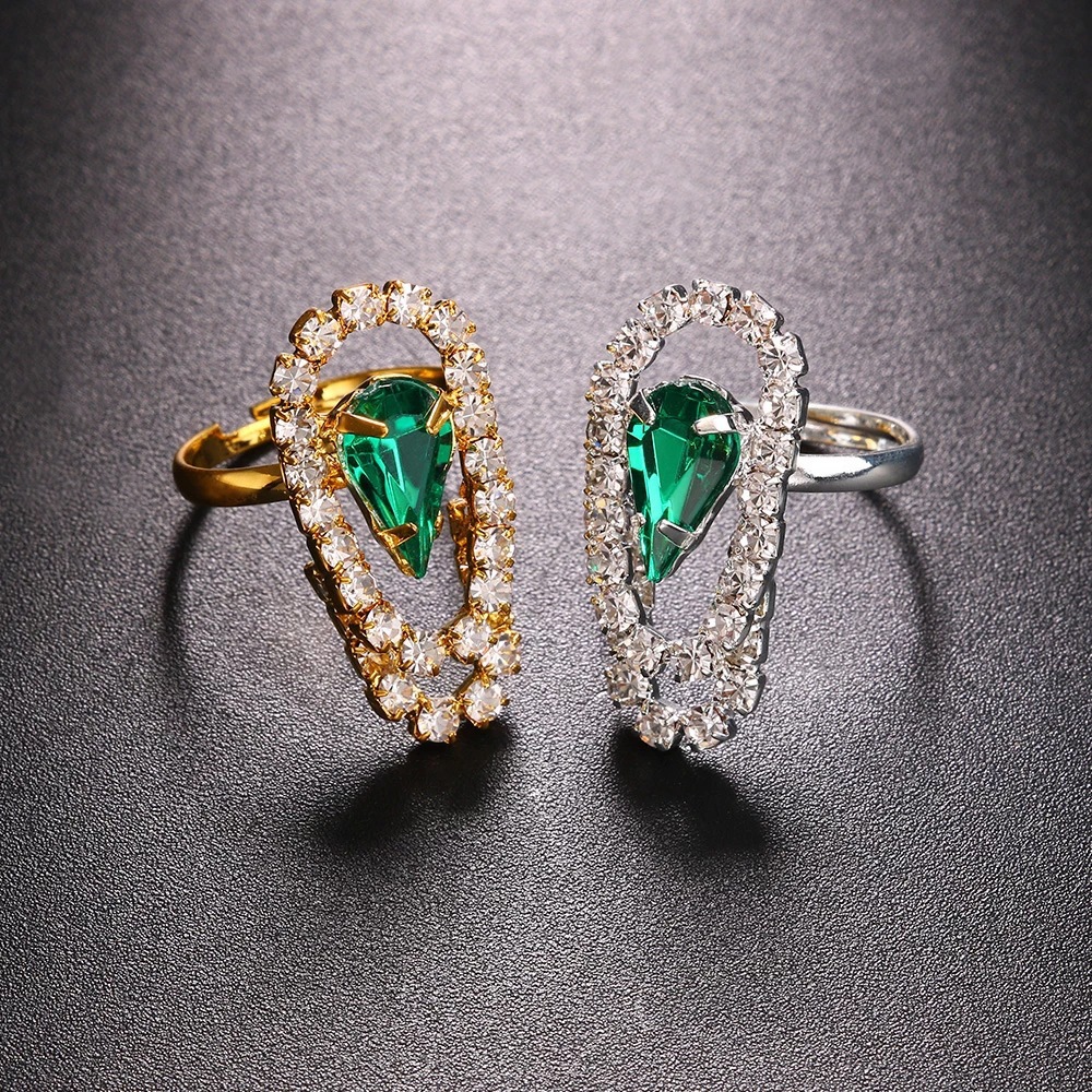 Fashion Water Droplets Copper Plating Inlay Rhinestones Rings 1 Piece