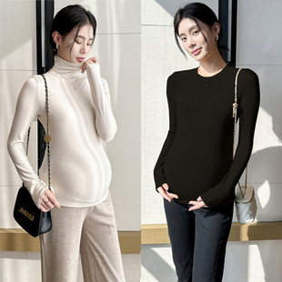 Pregnant Women's Base Shirt Autumn and Winter Inner 2024 New Cashmere High Collar Clothes Top Autumn Wear Slim-fit Black Muscle Undercoat