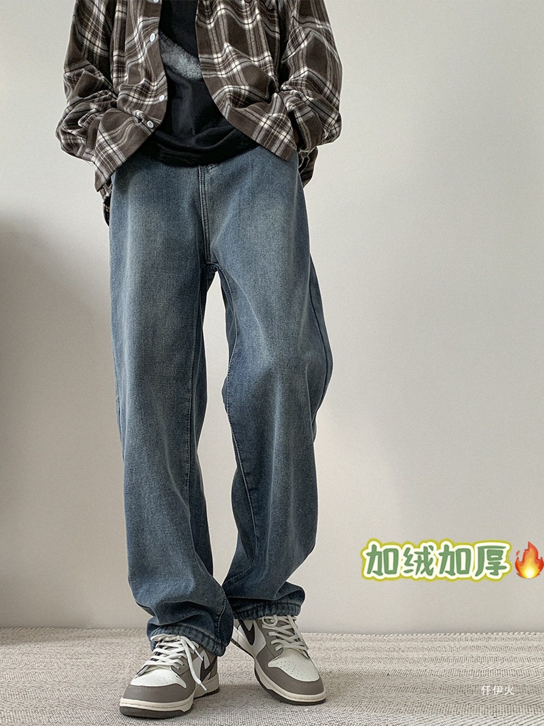 Warm Thick Cashmere Jeans for Men in Winter, Thickeneded Velvet, American High Street Wide-Leg Pants, Loose Warm Retro Pants
