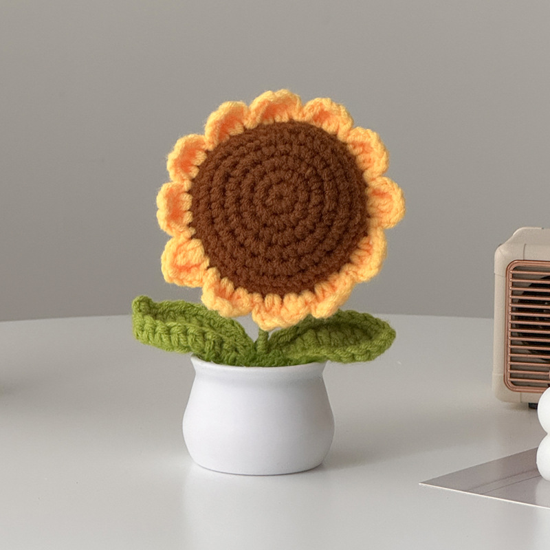 Regalos de día al por mayor girasoles para chicas, ramo de lana tejida a mano, adornos de mesa pequeños
