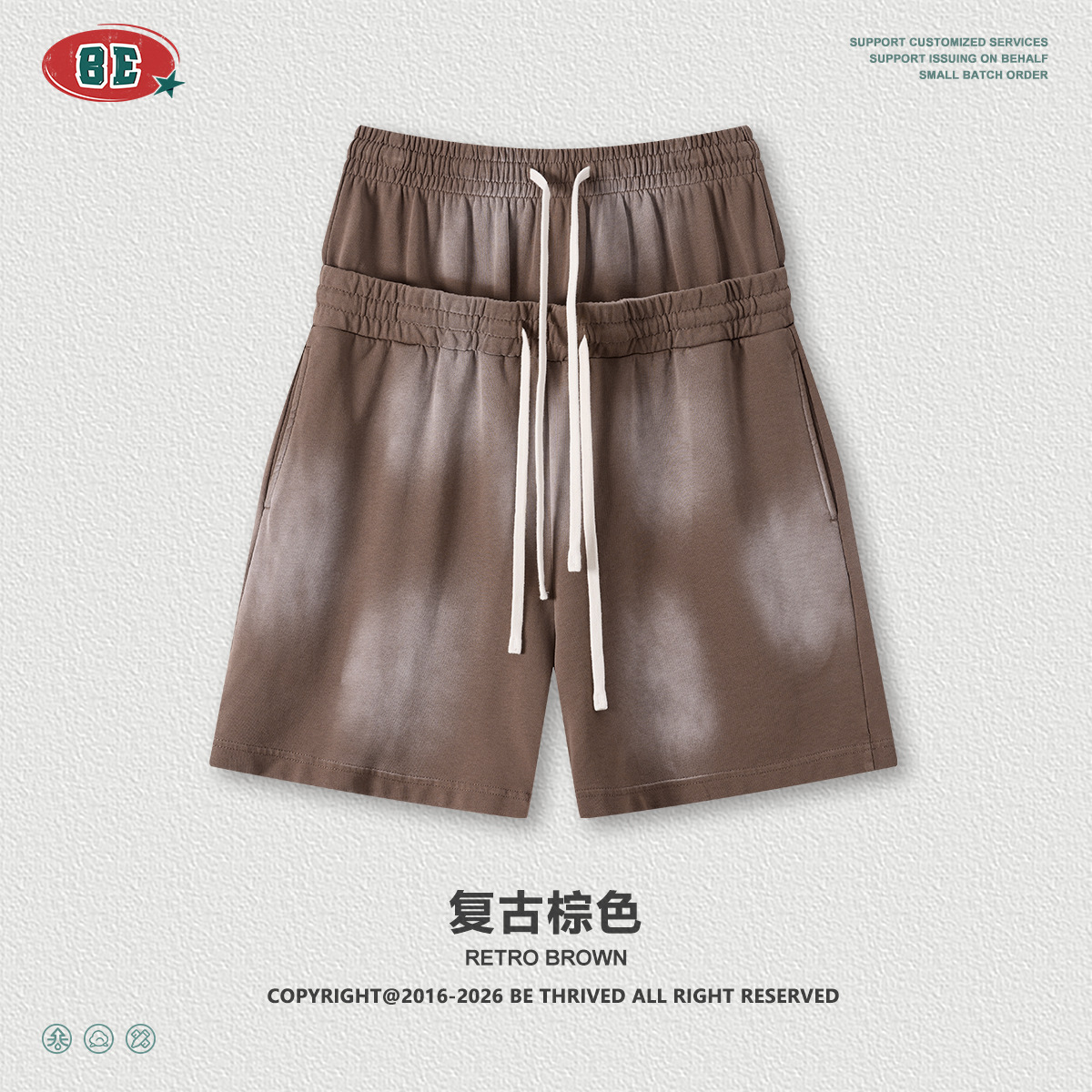 BE hombre americano retro callejera suelta boxy mangas cortas rectas de cintura doble cabeza pantalones cortos de dos piezas de juego de deportes al aire libre