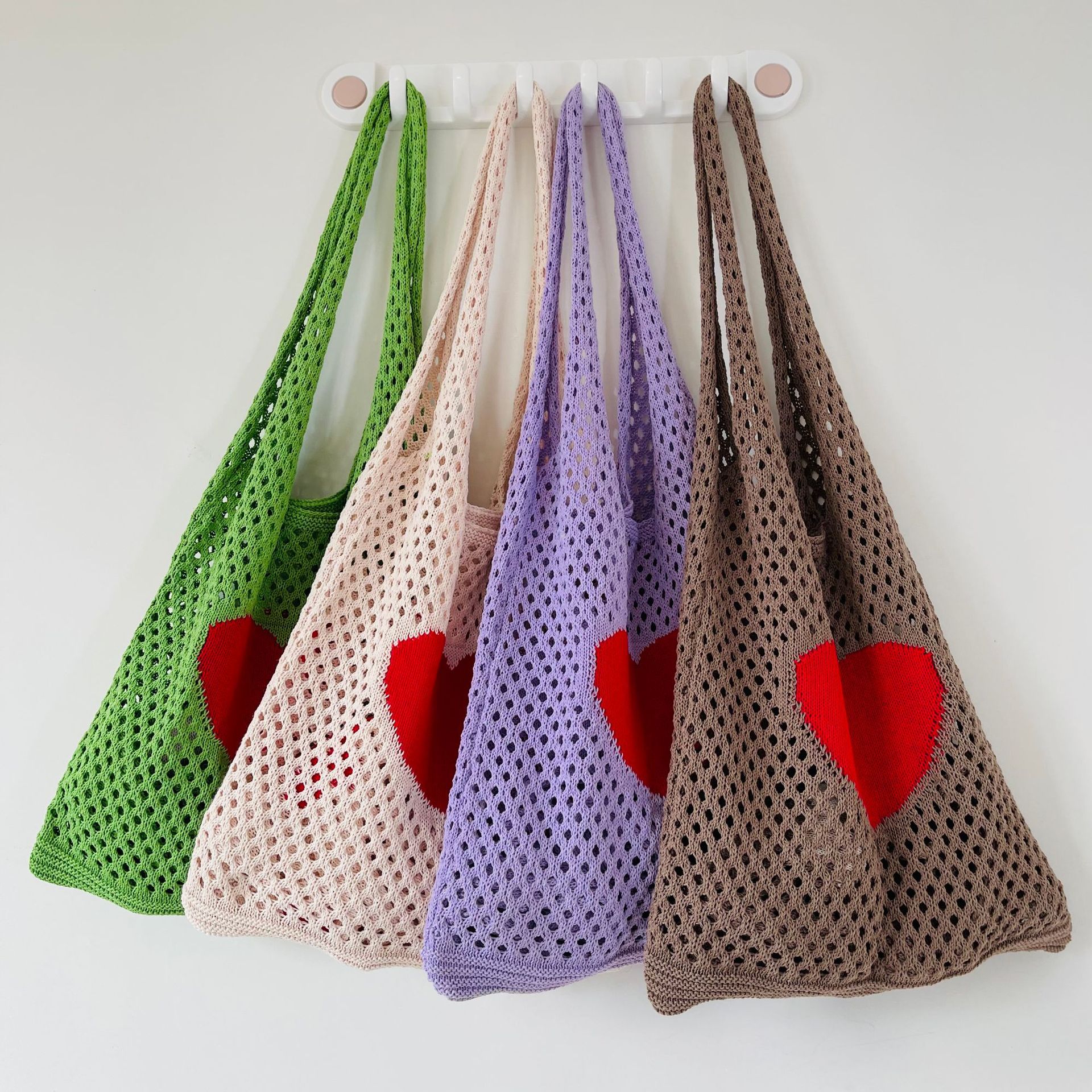 2021 New Amazon ebay Japanese and Korean Love Bag Knitted Bag Tote Bag Mesh Hollow Shoulder Bag Women's Trendy