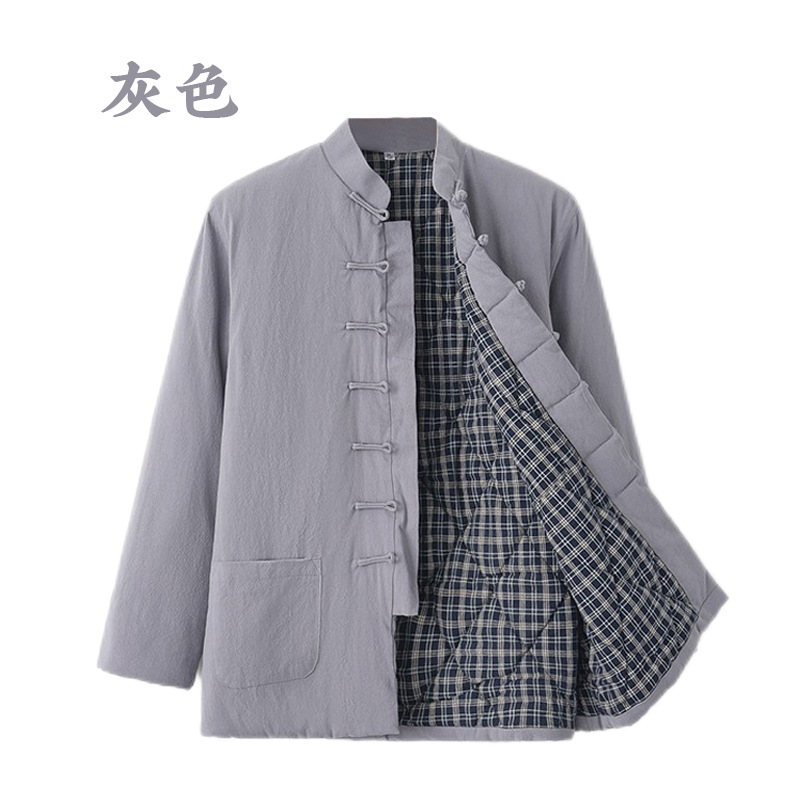 Invierno de mediana edad y ancianos traje de espiga chaqueta acolchada de algodón estilo chino de los hombres forrada de lana engrosada retro de algodón de lino chaqueta acolchada de algodón estilo chino chaqueta acolchada de algodón juvenil