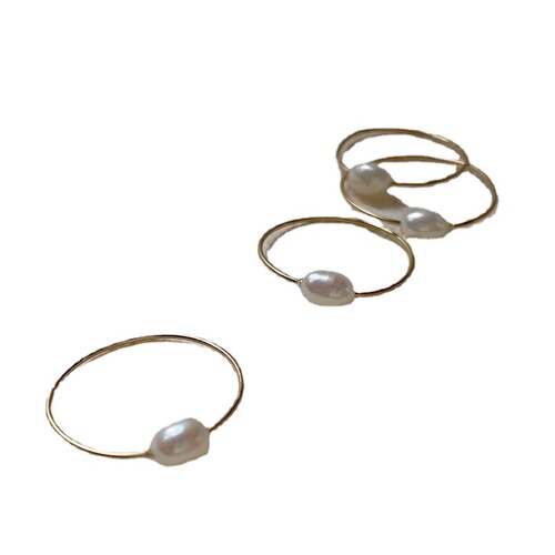 Colorful and slim American 14k gold-filled stackable washable retro pearl simple ring ring for women