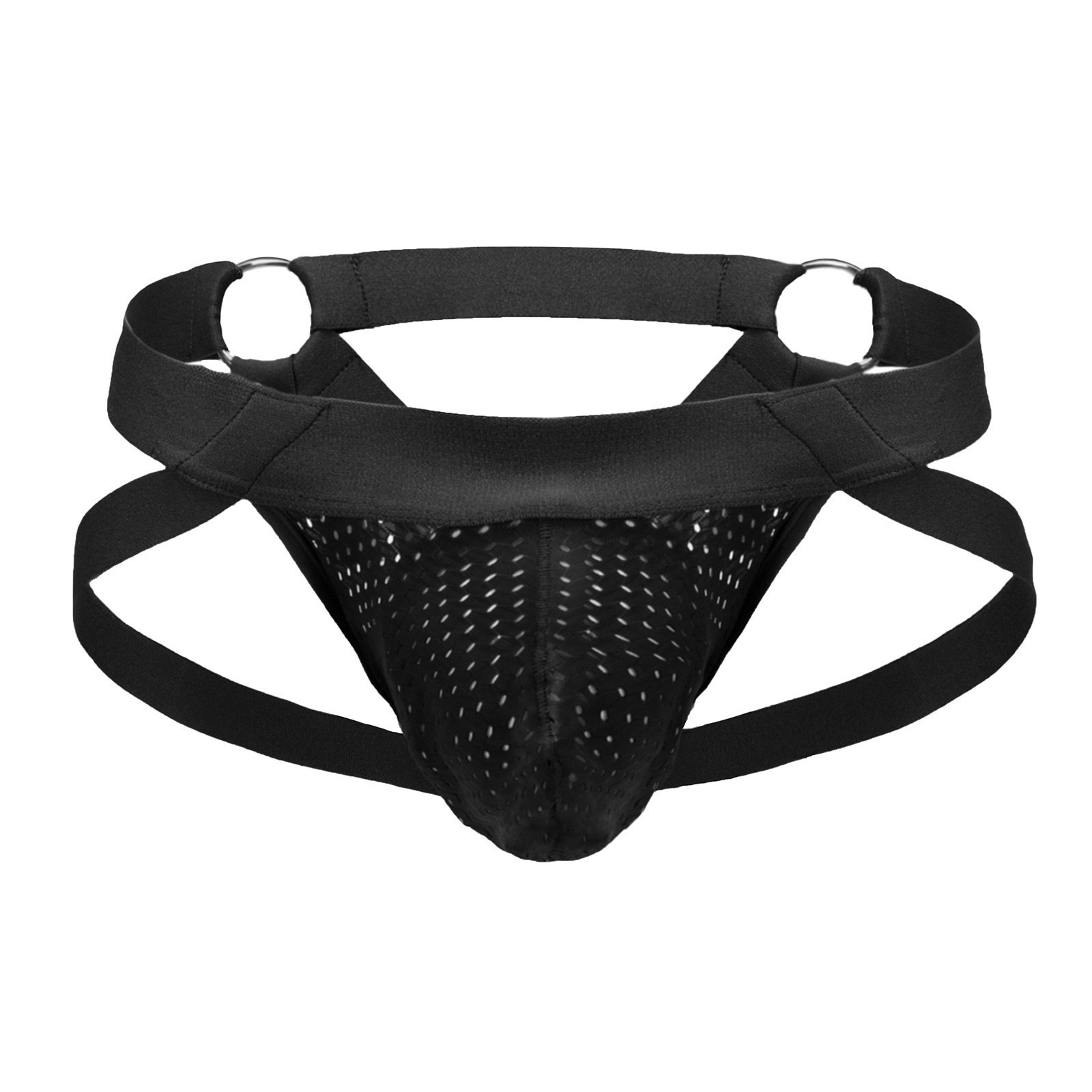 Clever-Menmode Men's Metal Ring Restraint Belt Single Layer Mesh Double Thong European and American Sexy Transvestite Underwear