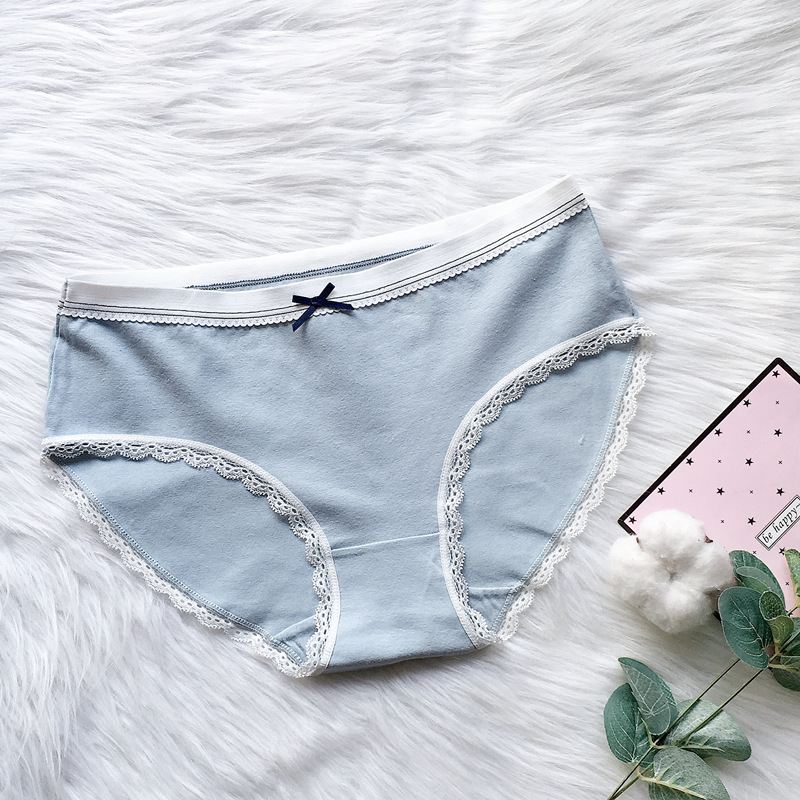 Nuevo algodón transpirable ropa interior de las mujeres más tamaño encaje media Cintura interior japonés dulce arco niña ropa interior al por mayor
