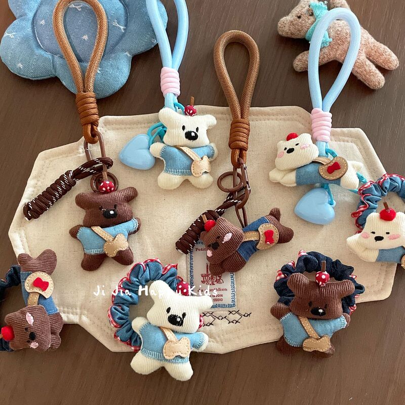 Korean Style Heart Bear Pendant, Sweet and Cute Keychain, Bag Pendant, Denim Puppy Hair Tie, Ponytail Headband Korean Style Heart Bear Pendant, Sweet and Cute Keychain, Bag Pendant, Denim Puppy Hair Tie, Ponytail Headband
