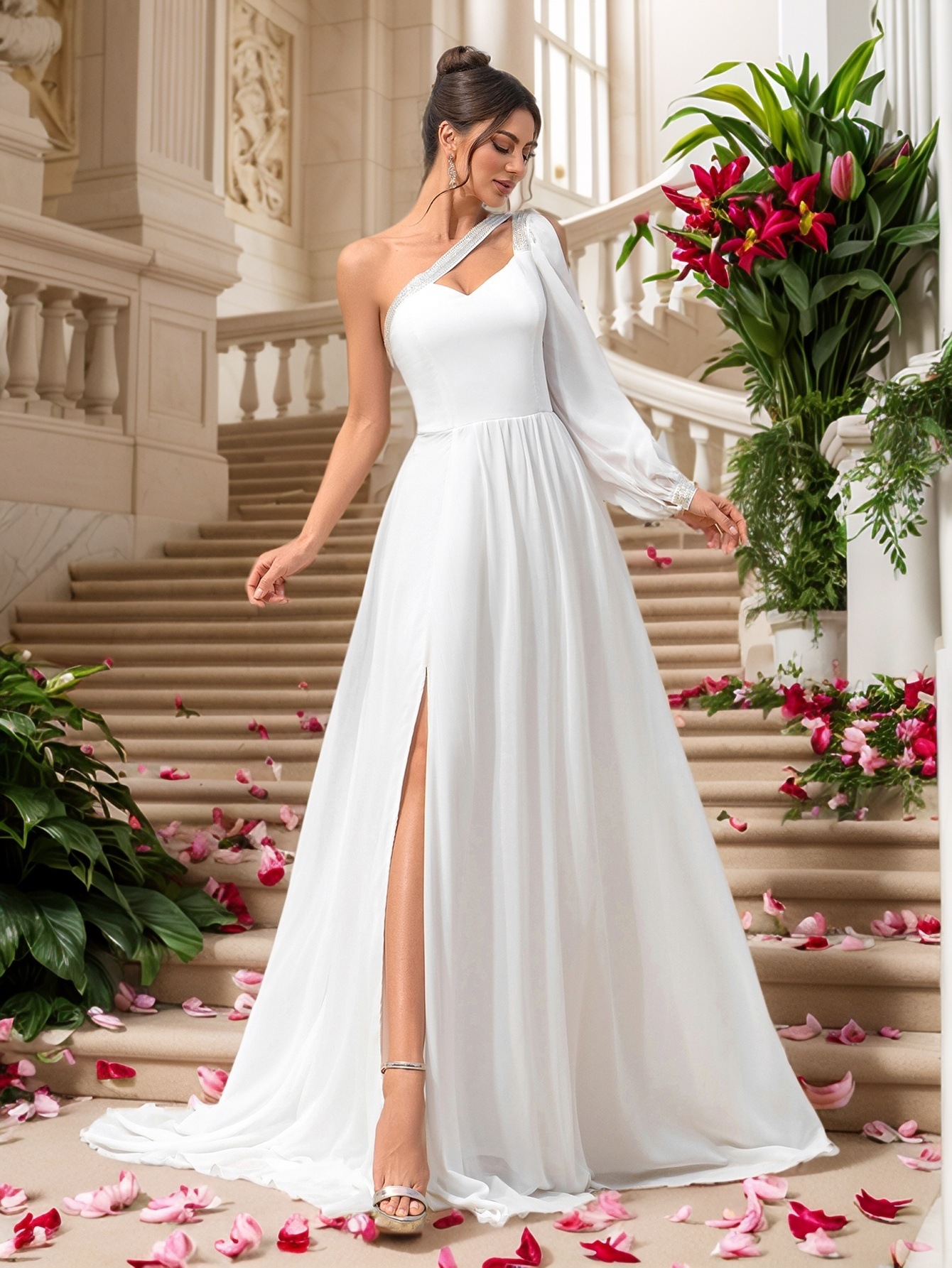 Vestido de comercio exterior europeo y americano nuevo vestido de gasa de un solo hombro banquete boda boda vestido de noche vestido de dama de honor image 5