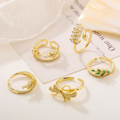 歐美可愛開口戒指跨境時尚鋯石戒指女ins簡約網紅可調節開口指環