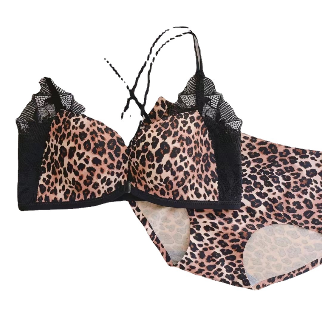 Sexy leopardo 3229 brillante sin costuras superior delgada inferior gruesa espalda ropa interior de las mujeres empuja hacia arriba el sujetador inalámbrico cómodo