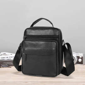 跨境头层牛皮男包2025新款商务牛皮皮质感男士单肩斜挎包外贸批发