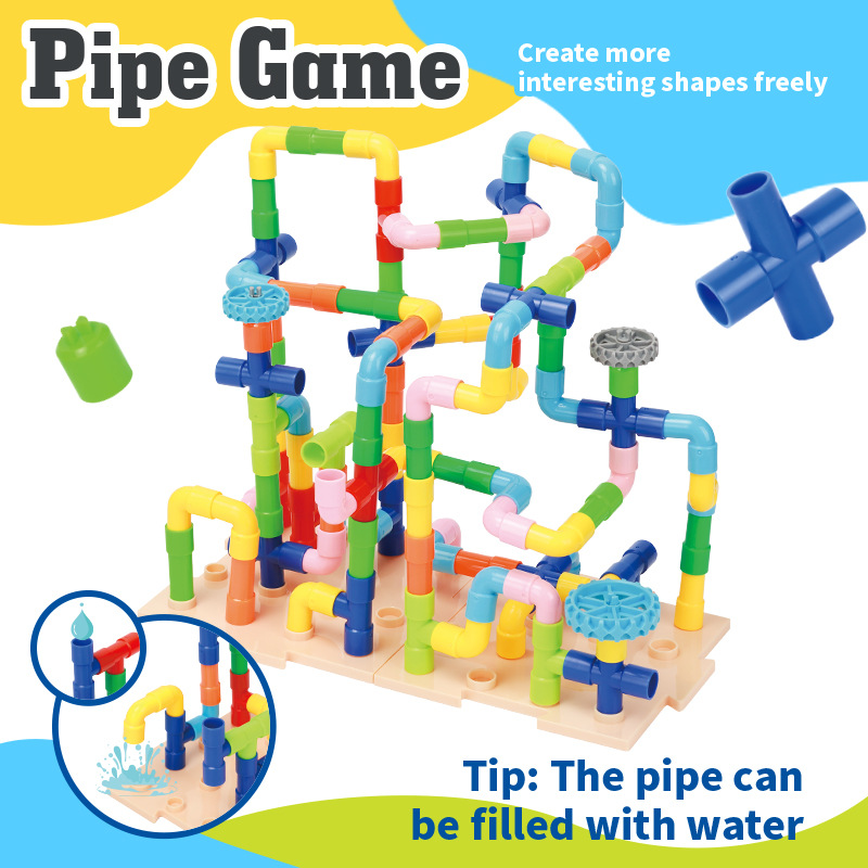 Cross-Border New Product Water Pipe Assembly Building Blocks with Wheeled Bottom Plate Pipe Building Blocks to Build Children's Educational Early Education Toys