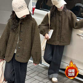 女童呢子外套冬装2025新款洋气儿童冬季加厚加棉毛毛衣中大童上衣