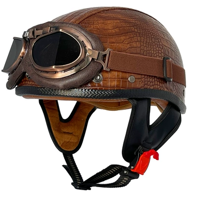 Motosiklet kaskı (dəbilqə) – small helmet body - brown-crocodile-leather-helmet-copper-mirror-m