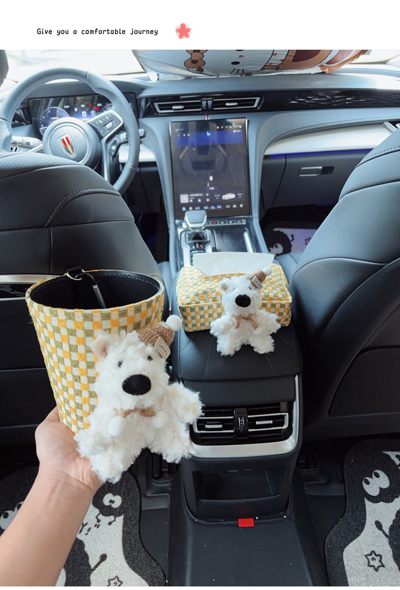 Car tissue box for armrest, cute cartoon design for girls, car-mounted tissue dispenser, car seat trash bin decoration