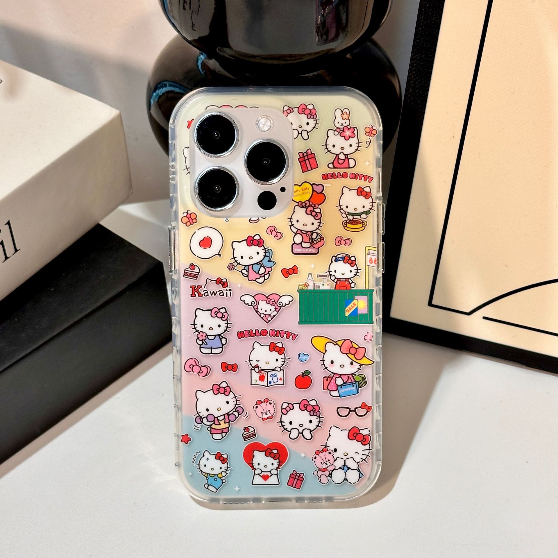 Ilustración de pantalla completa de dibujos animados KT cat para Apple 15Pro funda para teléfono móvil 16PM cadena 14/13 nueva 15Pro girl