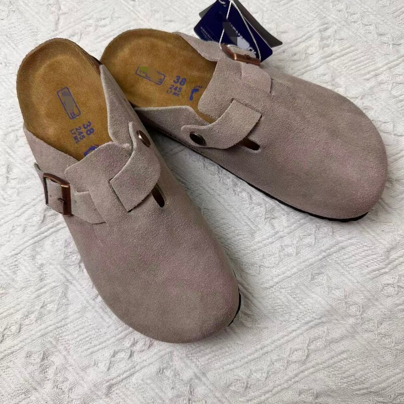 Full Genuine Leather Boken Couple Toe-Toe Lazy Slippers, Cork Comfortable Flat Outer Wear