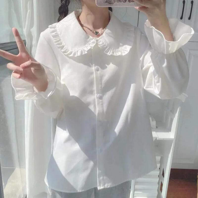 Versatile Long-Sleeve Japanese-Style Shirt, Soft and Cute for Girls, Student Korean-Style Loose Doll Collar Lolita Inner Top
