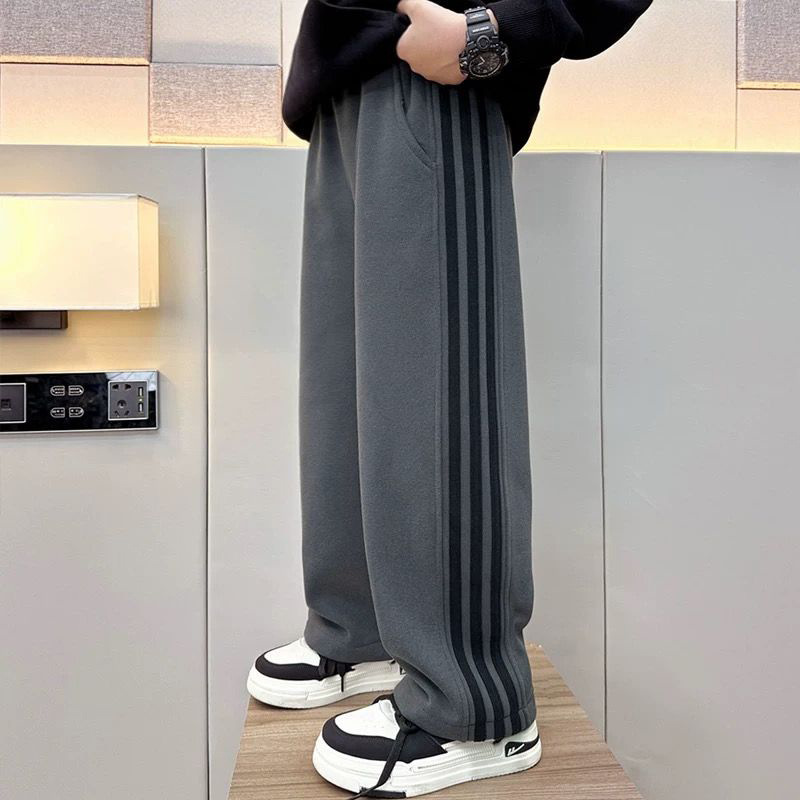 Boys' Korean-Style Casual Sweatpants, Spring and Autumn Thin Sports Three-Stripe Long Pants, Trendy Wide-Leg Pants for Boys