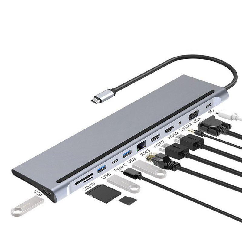 USB3.0 dual HDMI MST multi-screen co-display notebook docking station Type c 12-in-one hub