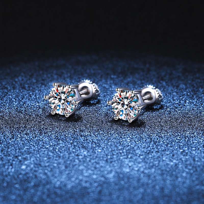 Cross-border hilo unisex Stud earrings clásico de seis garras D-color moissanite Stud earrings s925 plata esterlina moissanite Stud earrings