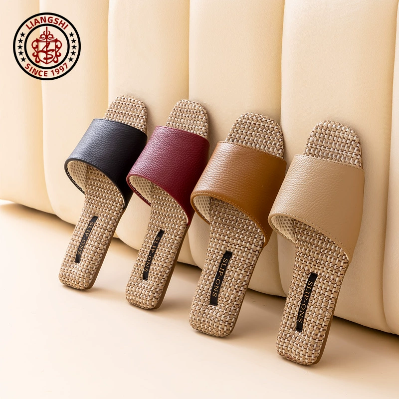 Тапочки Liang из натуральной кожи, прессованные напольные сандалии из конопли для мужчин и женщин, весенне-летняя нескользящая легкая роскошная подошва на сухожилиях для дома