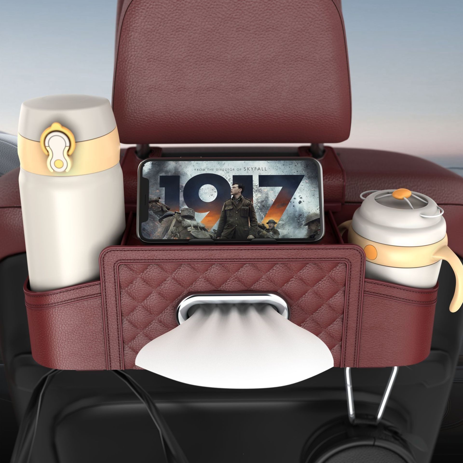 Car Seat Back Storage Box, Seat Rear Storage Box, In-Car Tissue Holder, Plastic Cup Holder, Phone Holder, Storage Box