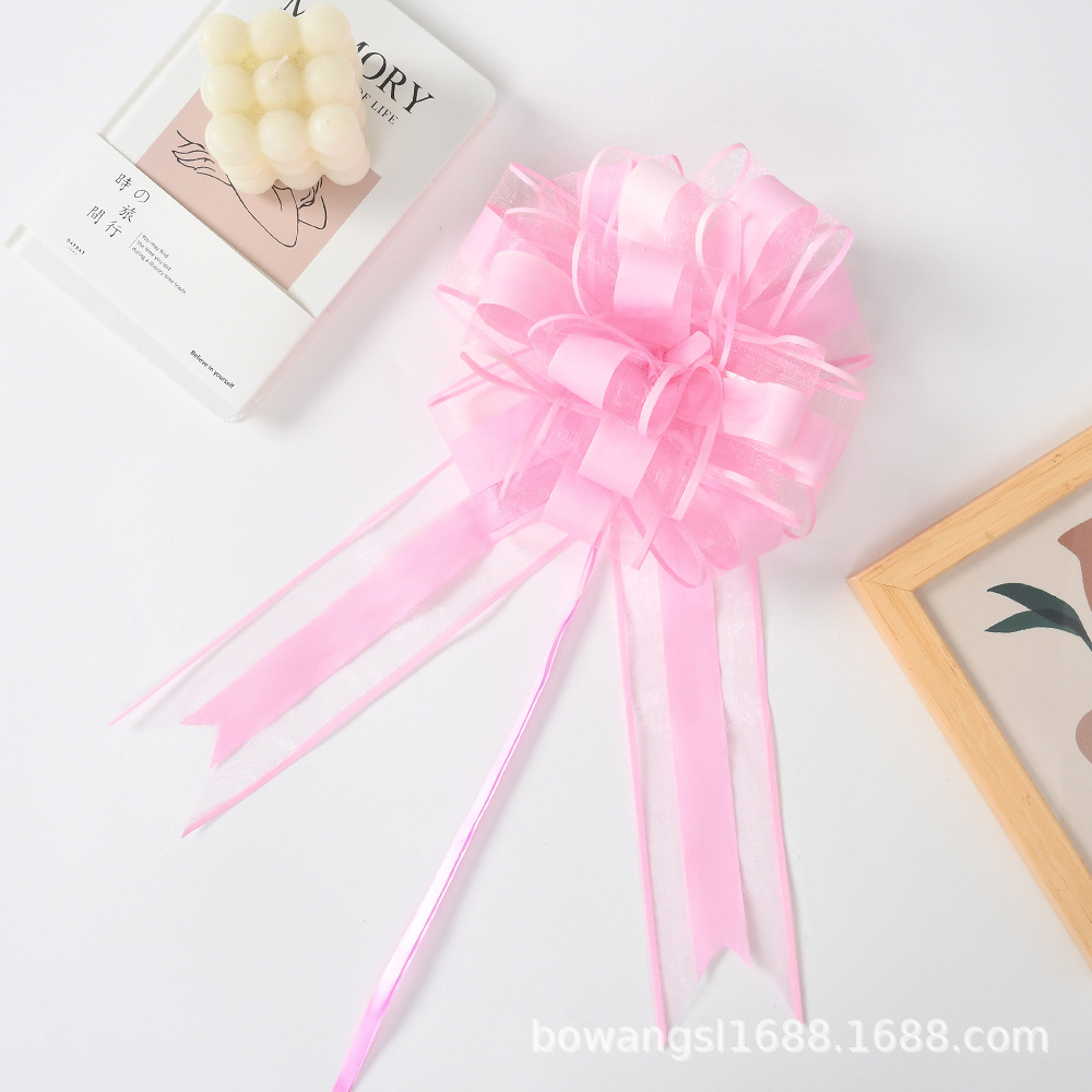 Transfronterizo extra grande 6.4 Macarons de color liso y elegante, gasa de nieve alargada, flor de dibujo, coche de boda, canasta de frutas, decoración de apertura, color de dibujo