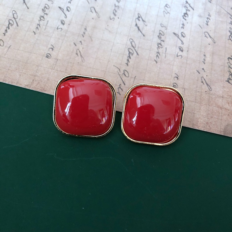 Aretes Retro De Esmalte Rojo display picture 9