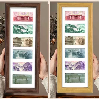 分销六连框黑胡桃相框增运多金画框摆台人民币装饰画简约立式摆台