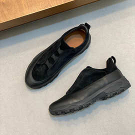 欧洲站男鞋新款真皮磨砂皮一脚蹬懒人鞋户外徒步运动休闲板鞋