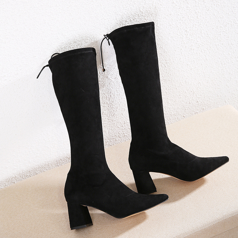 thick heel high-heel lace-up long boots  NSSO23614